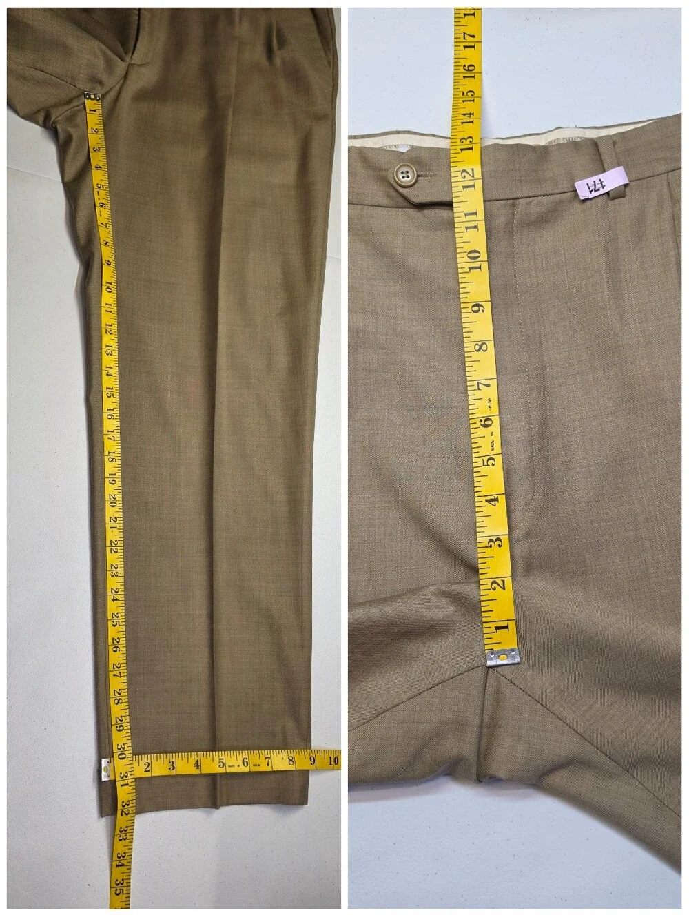Santorelli Luxury Serge Italian Wool Pleated Dress Pants Tan Cuffed Ankle